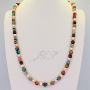 Amazonite & Peach Baroque Pearl Necklace