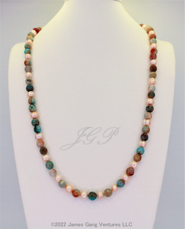 Amazonite & Peach Baroque Pearl Necklace