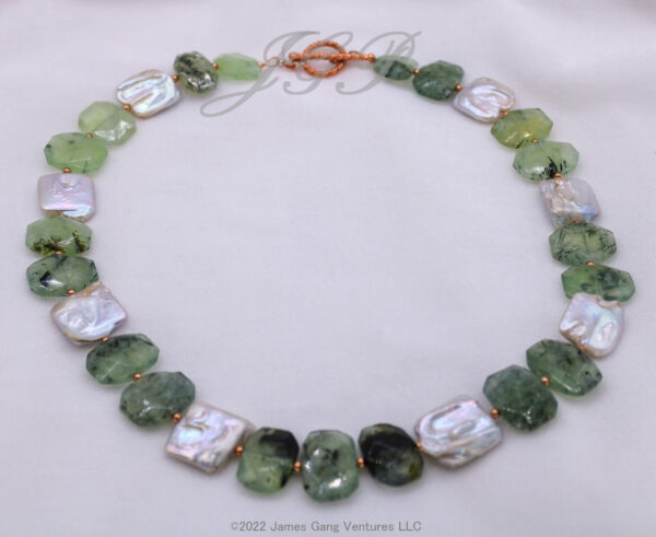 Prehnite & Keshi Pearl with Rose Gold Beads Set