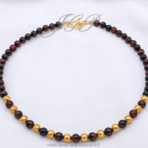 Red Tiger's Eye and Gold-Plated Open Weave Bead Necklace