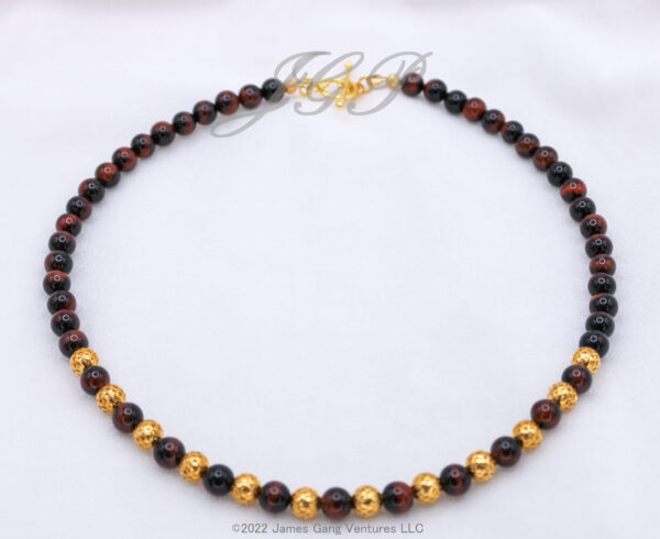 Red Tiger's Eye and Gold-Plated Open Weave Bead Necklace