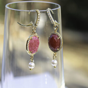 Ruby, White Crystal Pearl & CZ Drop Earrings