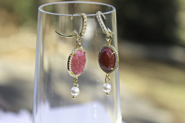 Ruby, White Crystal Pearl & CZ Drop Earrings