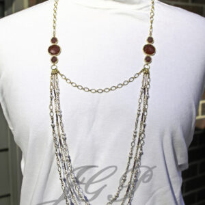 Ruby, White Crystal Pearl & CZ Gold-Plated Multi-Chain Necklace