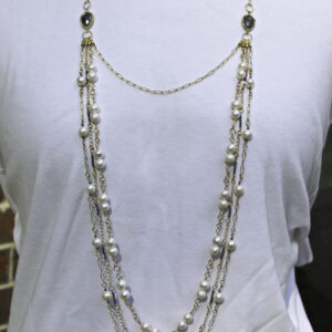 Blue Sapphire, White Pearl and CZ Gold-Plated Multi-Chain Necklace