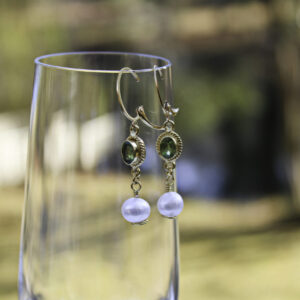 Peridot & White Pearl Drop Earrings