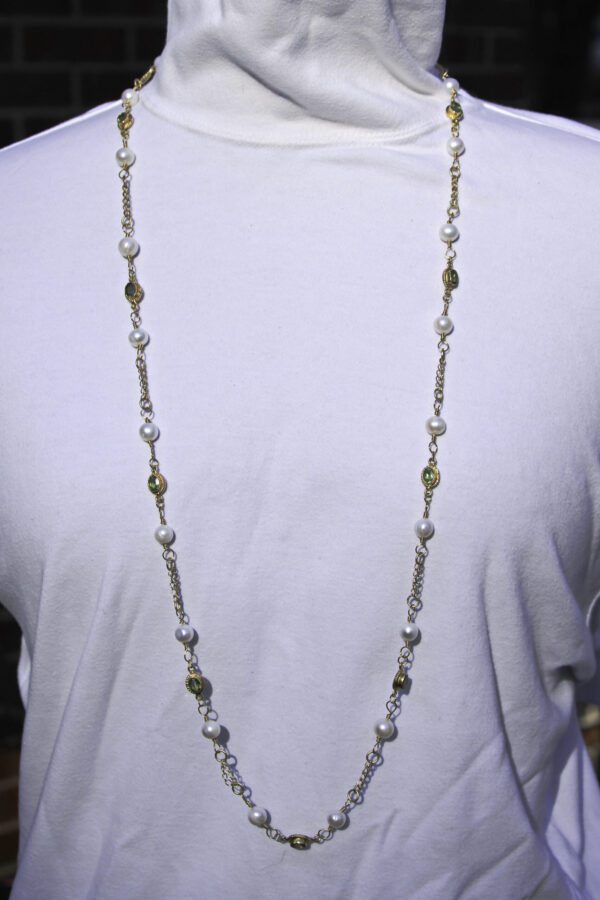 Peridot & White Pearl Drop Gold-Plated Necklace