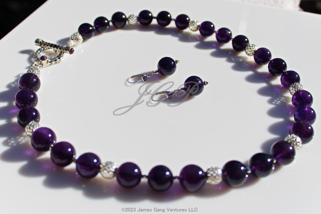 Amethyst & Silver Bead Necklace & Earrings