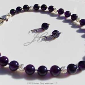 Amethyst & Silver Bead Necklace & Earrings